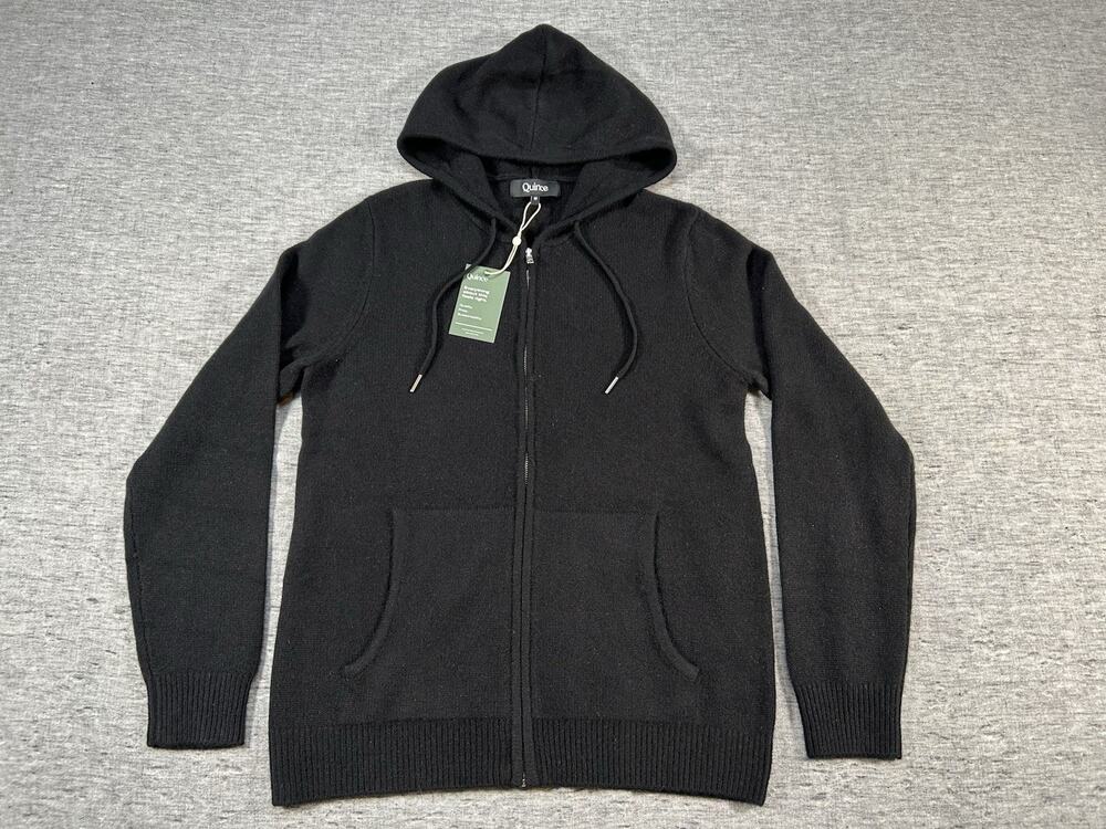 Quince Cashmere Hoodie Mens Medium Black Zip-Up Sweatshirt Classic Comfortable